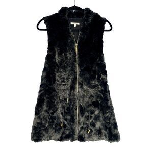 Maurices Womens Black Faux Fur Zip-Front Vest Dramatic Glam Chic Parisian - Sz 0